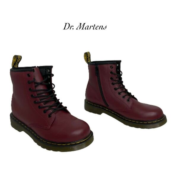 Dr. Martens Womens Maroon Leather Side Zip Chukka Combat Boots Size 5 1460J EUC - Picture 1 of 11